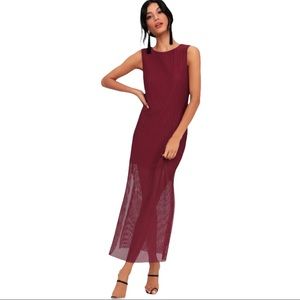 Net-Worth It Burgundy Sleeveless Mesh Midi Dress